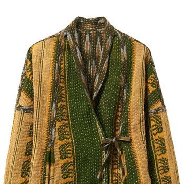 Indian Vintage Kantha Quilt Hand Crafted Cotton Long Boho, Hippie, lightweight Women Long Coat Ladies Winter Jacket, Gift For Mother