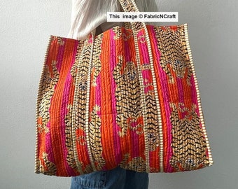 Handmade Quilted Tote Shopping Bag, Tiger Print Cotton Market Bag, Jhola Bag, Hippie Bag, Market Bag