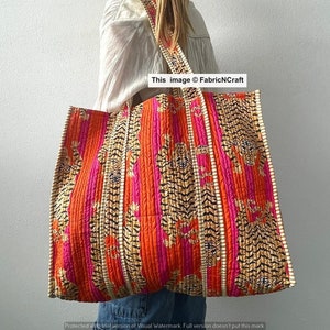 Handmade Quilted Tote Shopping Bag, Tiger Print Cotton Market Bag, Jhola Bag, Hippie Bag, Market Bag
