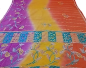 Indian Vintage Silk Blend Sari Zari Floral Hanwork Multi Color Saree Crafting Dressmaking 5 YARD
