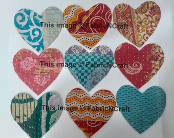 25 pieces of Vintage Cotton Kantha Remnants, 5X5 Inches Heart piece Kantha Fabric Scraps, Cotton Kantha Recycled Craft Fabric