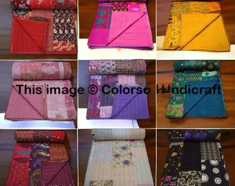 Indian Kantha Patchwork Cotton Khambadiya Bedspread Quilts Bedding Bedspread Throw Blanket Twin Size Gudri