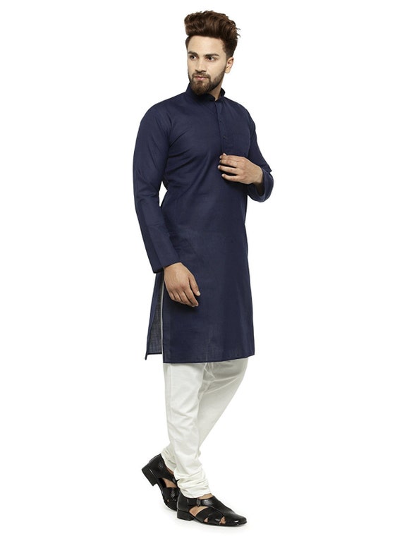 Indian Shirt Blue Cotton Kurta tunic solid Plus size loose fit | Etsy