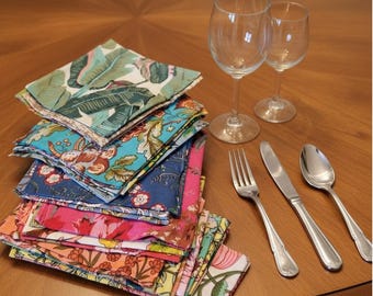 Hand Block Print Cotton Napkins, 100% Cotton Reusable Dinner Napkins, Boho Table Decor, Mix & Match Cloth Napkins | Eco-Friendly Napkins