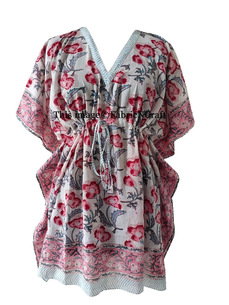 Floral Print One Size Kaftan India Kaftan Indian Hand Block Printed Short Kaftan Pure Cotton Beach Caftan Beach Cover-up Beach Dress