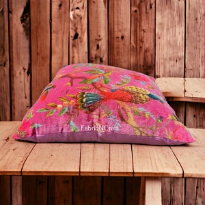 Dark pink OFMD breakup robe fabric Bohemian style cotton velvet birds design cushion pillow cover image 2