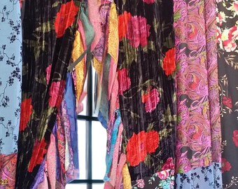 Indien Vintage Vieux Soie Sari Multi couleur À La Main Patchwork Rideau Porte Drapé Fenêtre Décor À La Maison Recyclé Rideau