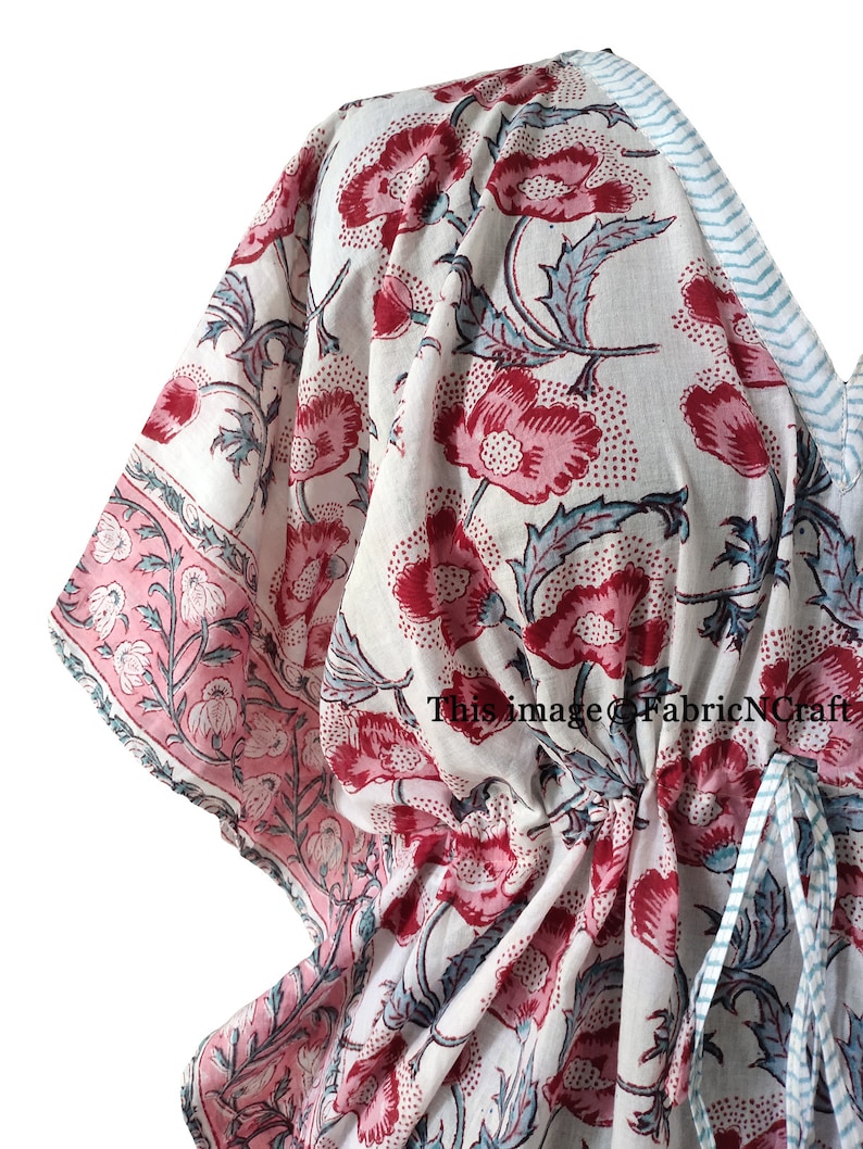 Floral Print One Size Kaftan India Kaftan Indian Hand Block Printed Short Kaftan Pure Cotton Beach Caftan Beach Cover-up Beach Dress