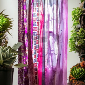 EXPRESS SERVICE of Indian Vintage Old Silk Sari Fabric Made Theme Patchwork color Curtain Door Window Curtain Home Room Door Window Curtain Purple