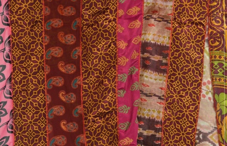 Lot De 100 écharpes En Soie Recyclée Sari - Multicolores, Vintage, Fait Main En Inde - Neuves Avec étiquettes