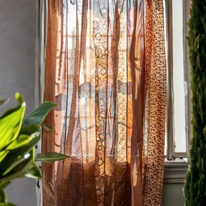 EXPRESS SERVICE of Indian Vintage Old Silk Sari Fabric Made Theme Patchwork color Curtain Door Window Curtain Home Room Door Window Curtain Brown