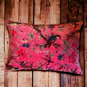 Dark pink OFMD breakup robe fabric Bohemian style cotton velvet birds design cushion pillow cover image 1