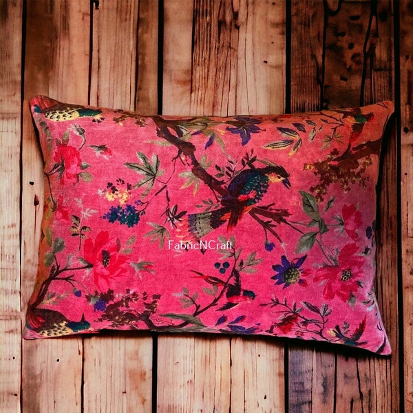 Dark pink OFMD breakup robe fabric Bohemian style cotton velvet birds design cushion pillow cover