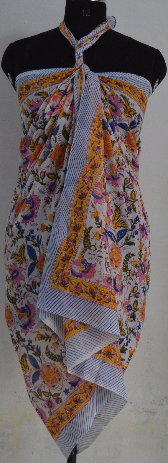Indian Cotton Sarongs Hand Block Print Bikini Cover up Neck | Etsy