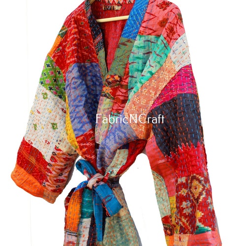 Vintage Silk Sari Kantha Kimono Robes Lover Recycled Dressing - Etsy