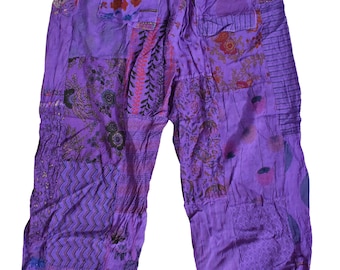 Patchwork Purple Harem Pant with Pockets, Hippie Boho Rayon Harem Pant Summer Pant Festival Clothing Super Comfy Unisex Harem With Pocket