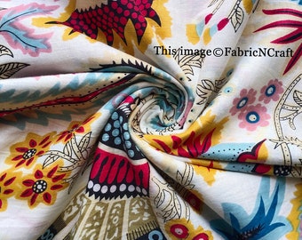 Lot of Multicolor Handmade Cotton Indian White Floral Printed and,Cotton Fabric Floral Printed Sewing Loose Material