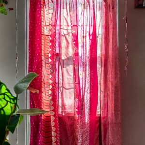 EXPRESS SERVICE of Indian Vintage Old Silk Sari Fabric Made Theme Patchwork color Curtain Door Window Curtain Home Room Door Window Curtain image 4