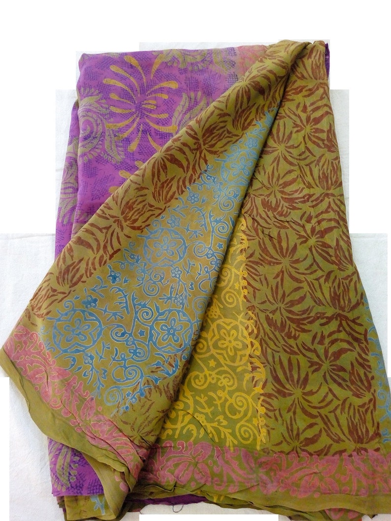 Indian Vintage 100/% Pure Crepe Silk Sari Multi color Floral Printed Saree Crafting 5 Yard Dressmaking Sari Fabric