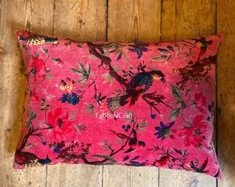 Dark pink OFMD breakup robe fabric Bohemian style cotton velvet birds design cushion pillow cover