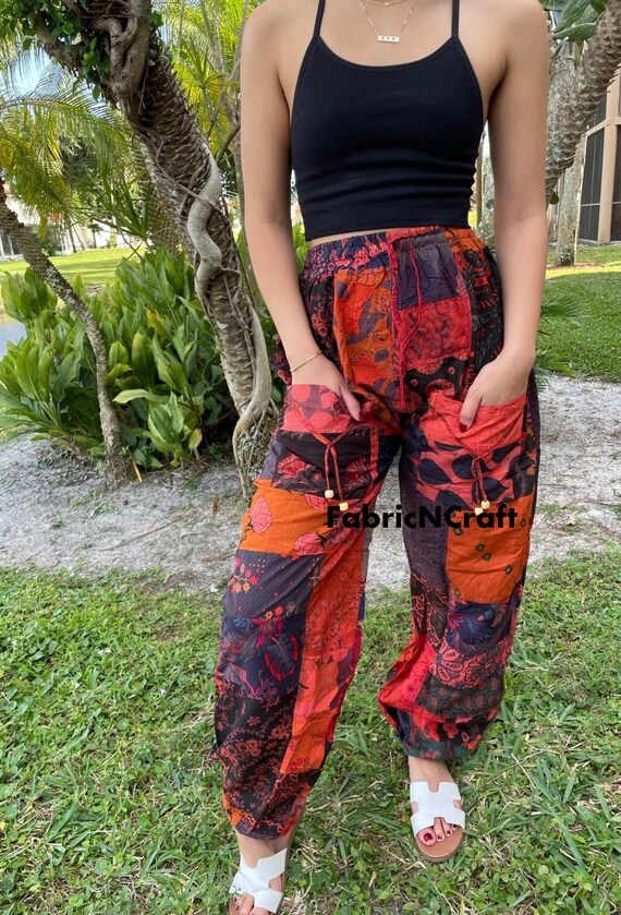 Multicolor Printed Patchwork Casual Harem Trousers  Exotic India Art