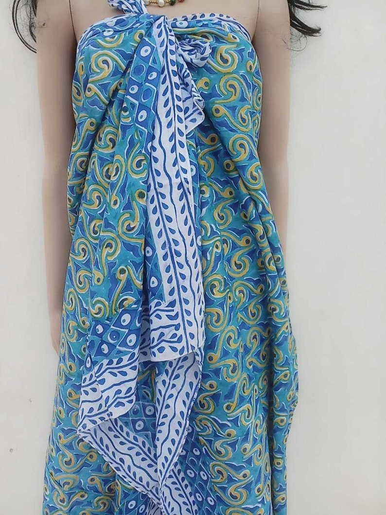 Indian cotton sarongs hand block print Bikini Cover Up Neck Scarf Plus Size Scarves 72 x 42 inch Women Beach Wear Comfort All Season Boho
