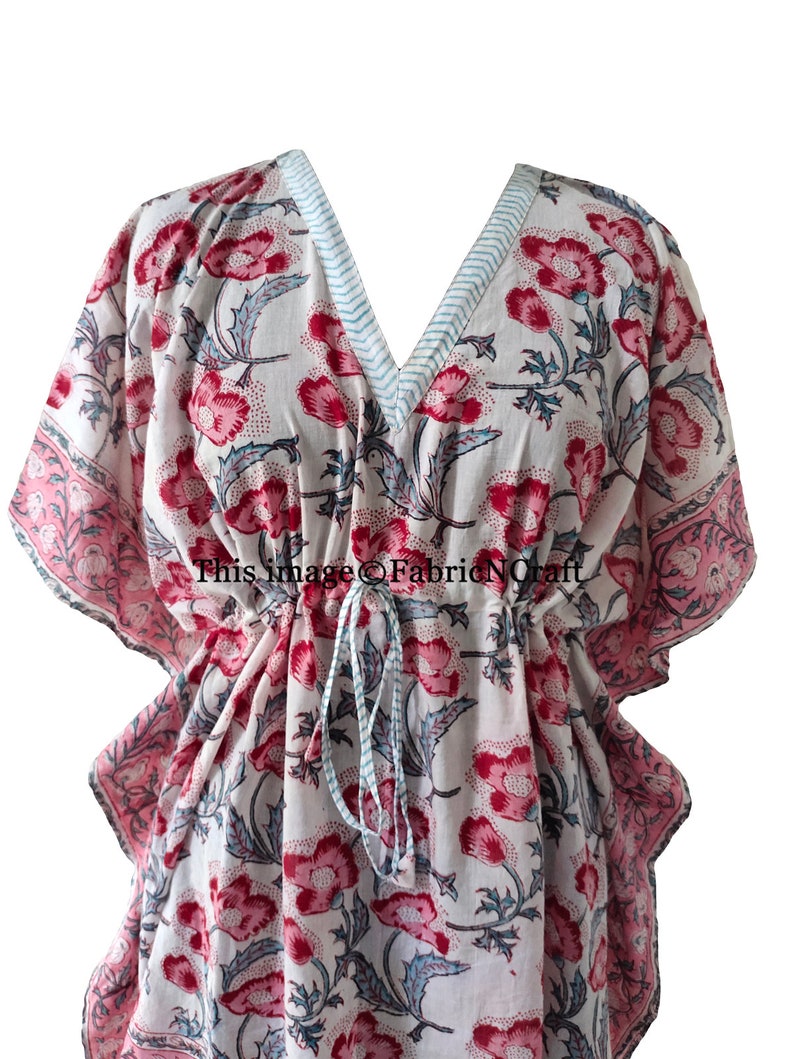 Floral Print One Size Kaftan India Kaftan Indian Hand Block Printed Short Kaftan Pure Cotton Beach Caftan Beach Cover-up Beach Dress