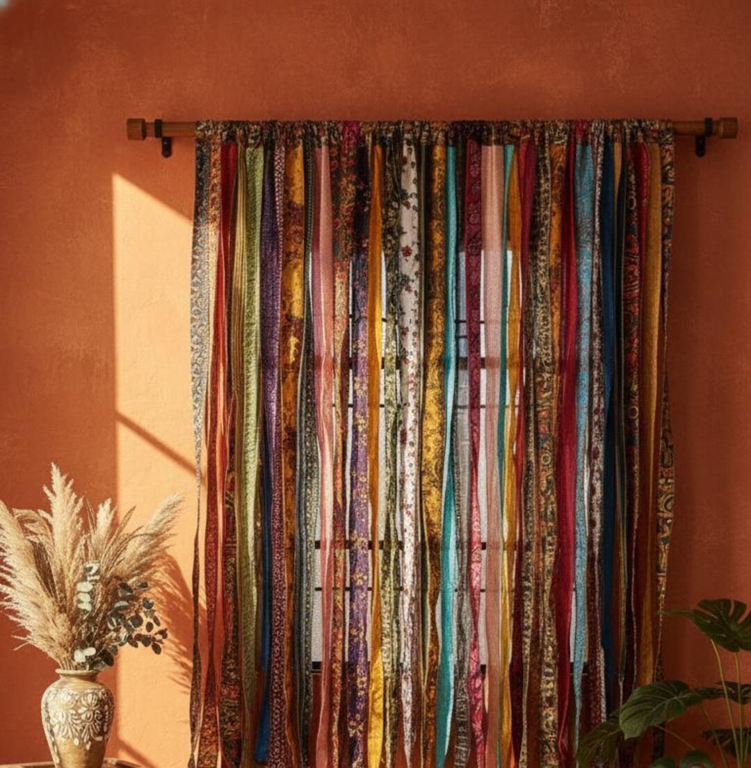 Handmade Silk Sari Curtain: Boho Room Divider, Hippie Decor - Etsy