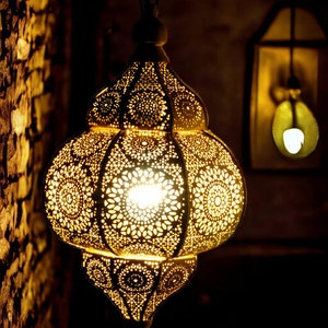 Modern Night Light Moroccan Pendant Light, Brass Copper Lamp Shades Boho Lighting Bedroom