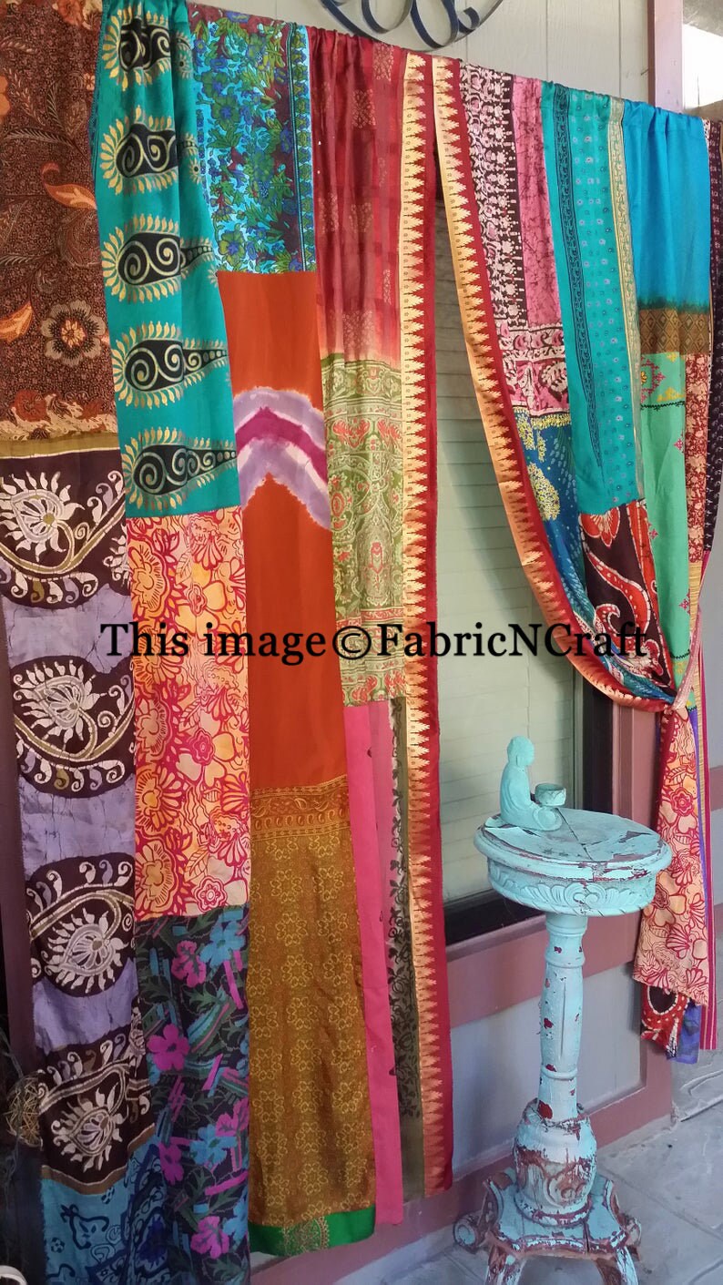 2 Pcs of Indian Curtain Saree Silk Curtain Sari Boho Curtain Etsy