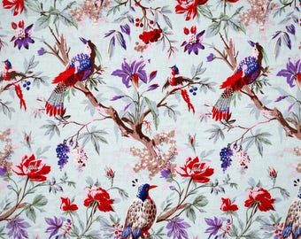 C-Green Bird Print Cotton Fabric, Sewing Kimono Fabric, Dressmaking banyans Fabric, Indian Fabric By The Yard, Craft Fabric, Robe Fabric