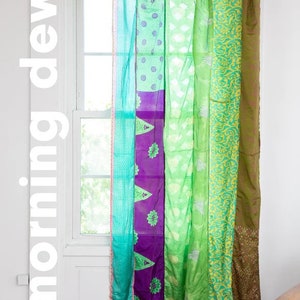 EXPRESS SERVICE of Indian Vintage Old Silk Sari Fabric Made Theme Patchwork color Curtain Door Window Curtain Home Room Door Window Curtain Green