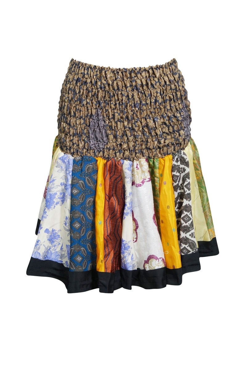 Effortless Colorful Silky Printed Boho Chic Mini Flirty Free Size Skirts Full Flare Ruched Waist Summer Style Flowy Short Skirts For Womens