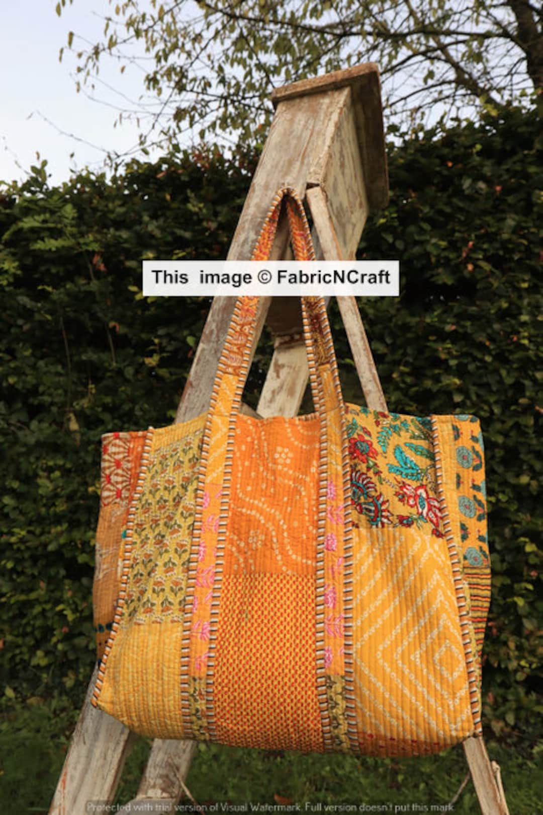 Quilted Jhola Bag, Cotton Quilted Tote Bags, Handmade Quilted Printed