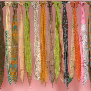Wholesale Lot Of  Indian Vintage Silk Recycle Sari Sashes Head Wrap Neck Tie Scarf Silk Belt and Sashes Soft Fabric-Crafting Use Silk Sashes