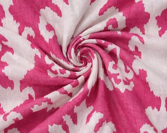 Roze en witte Indiase ikat met de hand bedrukt 100% katoenen doek, stof op maat gesneden, stof voor gordijnen, kussens, jurk maken, stof naaien 44" inch