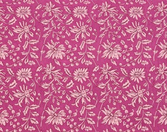 Soft Cotton Fabric Pink Floral Print, Hand Screen-Printed Indian Cotton Fabric by the Yard, Lightweight Floral Sewing Fabric for Dresses