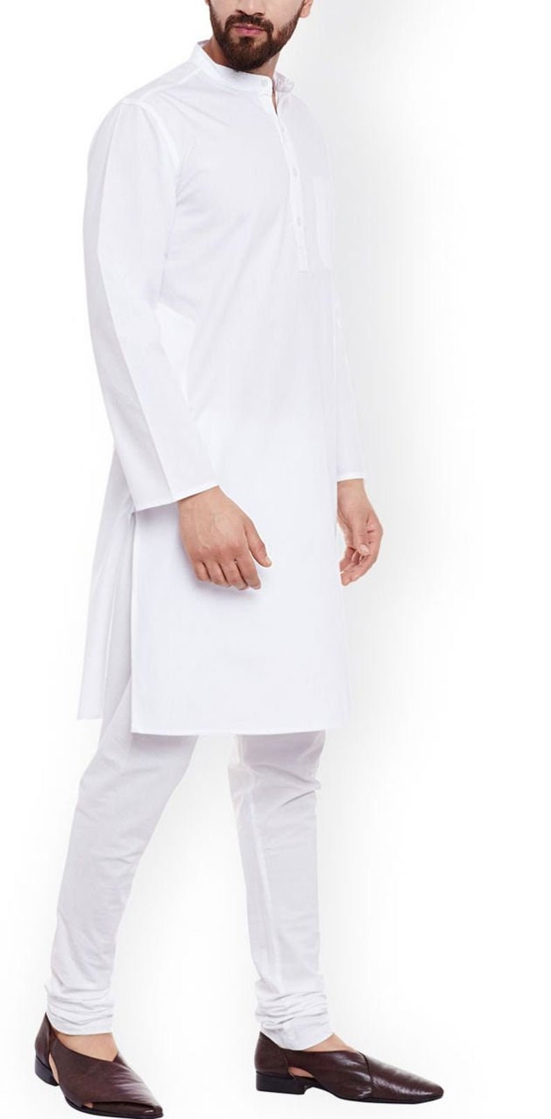 Indian Shirt White Cotton Kurta Nehru Collar Tunic Solid Plus Etsy