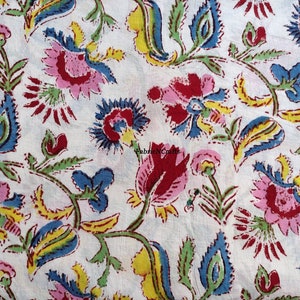 Indian Natural Hand Block Printed Fabric Handmade Cotton Sanganeri Made ...