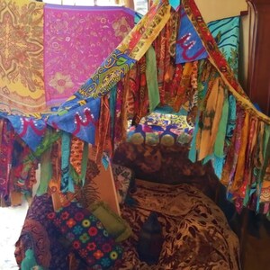 Boho canopy - Saree tent - bed canopy | bohemian wedding backdrop | Festival Hippie decor - floor seating area | meditation room - glamping