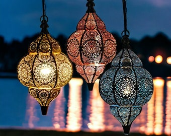 Modern Turkish Vintage Antique Hanging Ceiling Pendant Golden Light Fixture Lantern Gifts Oriental Arabian Hanging Lamps