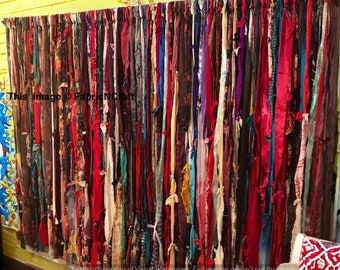 40 Strands, Bohemian gypsy rag curtains Window Bohemian Valance Indian Backdrop Wall Hanging Hippie Curtains Garland Gypsy Garland Curtains