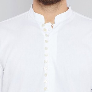 Indian Shirt White Cotton Kurta Nehru Collar Tunic Solid Plus | Etsy