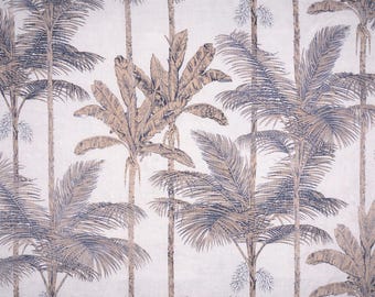 Tissu en coton imprimé palmiers, bloc imprimé robe en tissu indien teint végétal par mètre vêtements pour femmes blanc sur gris