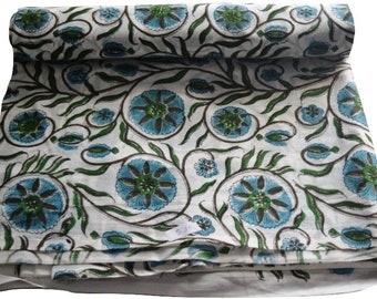 Indian Handmade Floral Print Cloth Material Fabric, Sanganeri Block Printed Garment Fabric, 1 to 20 Yard 100% Pure Cotton Fabric