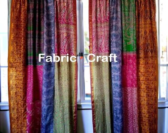 Indien Vintage Vieux Soie Sari Multi couleur À La Main Patchwork Rideau Porte Drapé Fenêtre Décor À La Maison Recyclé Rideau