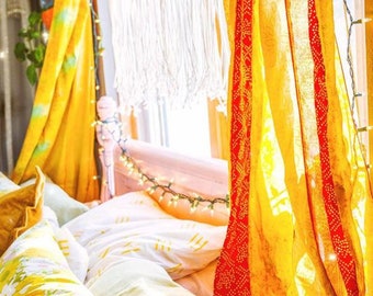 2 pièces indien vintage vieille soie sari tissu multicolore fait main rideau porte fenêtre décor up-cyclé rideau maison porte fenêtre rideau
