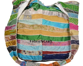 Indian Vintage Silk bag / Silk Jhola bag / Multi color silk bohemian style shoulder bag / Carry Bag / Shopping Bag Reusable/ Cross-body Bag