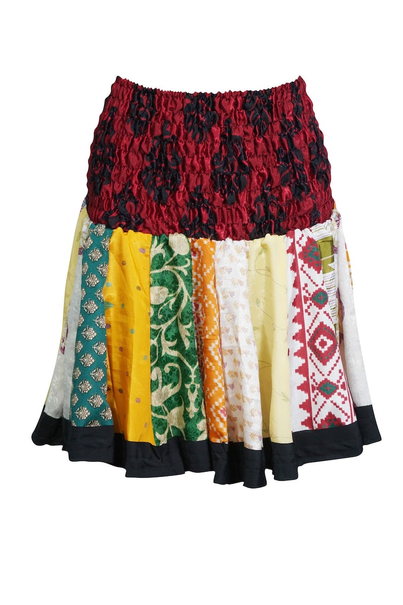 Effortless Colorful Silky Printed Boho Chic Mini Flirty Free Size Skirts Full Flare Ruched Waist Summer Style Flowy Short Skirts For Womens