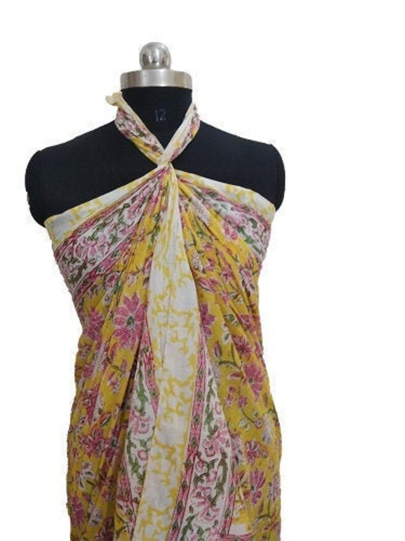 Indian cotton sarongs hand block print Bikini Cover Up Neck | Etsy